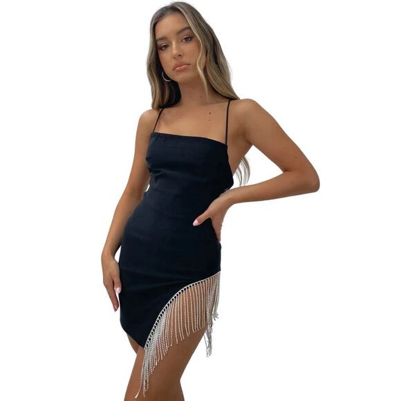 White Fox Come Back Mini Dress Rhinestone Cocktail Black Size Small - Picture 1 of 8